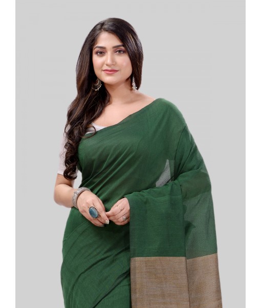 DESH BIDESH Women`s Khadi Cotton Handloom RupSagar Design Saree Without Blouse Piece(Green)